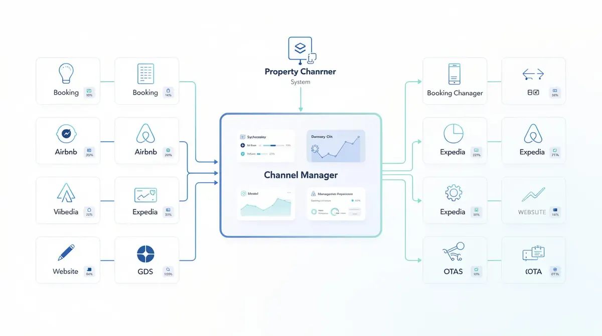 The concept of a modern channel manager software, designed for property managers to efficiently manage multiple listings across various…